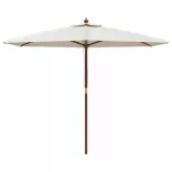 homokszínű kerti napernyő fa rúddal 299 x 240 cm