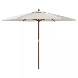 homokszínű kerti napernyő fa rúddal 299 x 240 cm