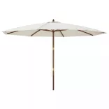 homokszínű kerti napernyő fa rúddal 400 x 273 cm