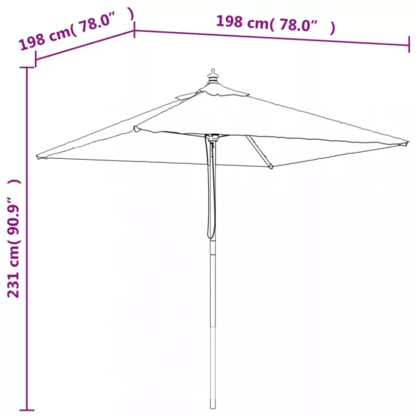 homokszínű kerti napernyő fa rúddal 198x198x231 cm