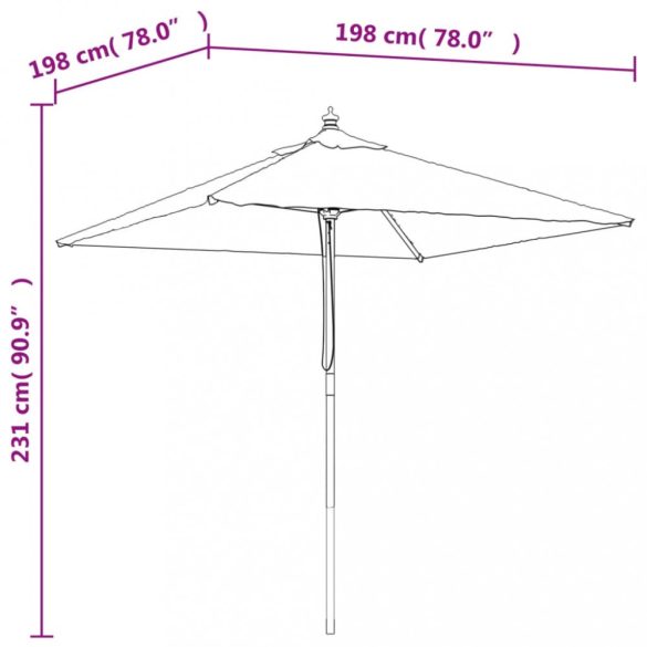 antracitszürke kerti napernyő fa rúddal 198x198x231 cm