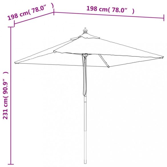 azúrkék kerti napernyő fa rúddal 198x198x231 cm