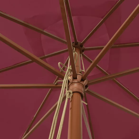 bordó kerti napernyő fa rúddal 300x300x273 cm