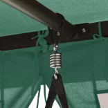 zöld szövet és acél kerti pavilon hintapaddal