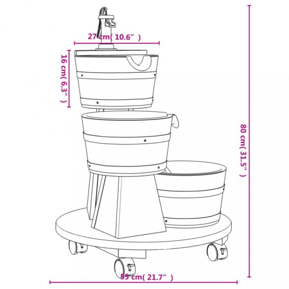 tömör fenyőfa kerekes szökőkút szivattyúval 55 x 55 x 80ncm