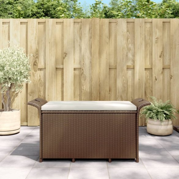 barna polyrattan kerti pad párnával 116 x 46 x 57 cm