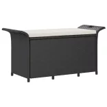 fekete polyrattan kerti pad párnával 116 x 46 x 57 cm