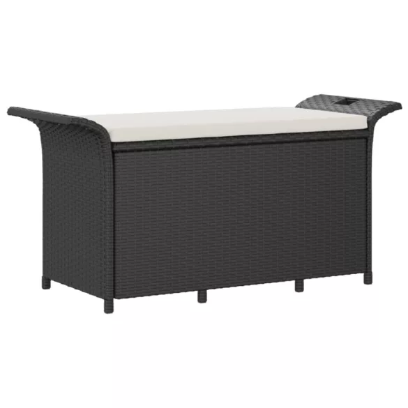 fekete polyrattan kerti pad párnával 116 x 46 x 57 cm