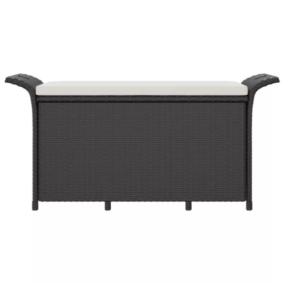 fekete polyrattan kerti pad párnával 116 x 46 x 57 cm