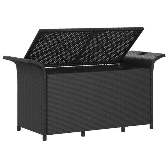 fekete polyrattan kerti pad párnával 116 x 46 x 57 cm