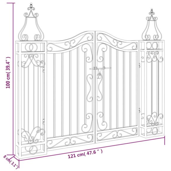 fekete kovácsoltvas kertkapu 121 x 8 x 100 cm
