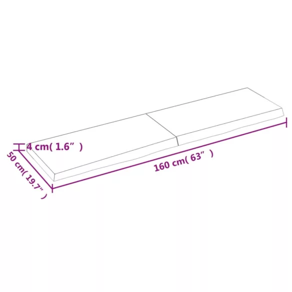 világosbarna kezelt tömör tölgyfa fali polc 160 x 50 x (2-4) cm