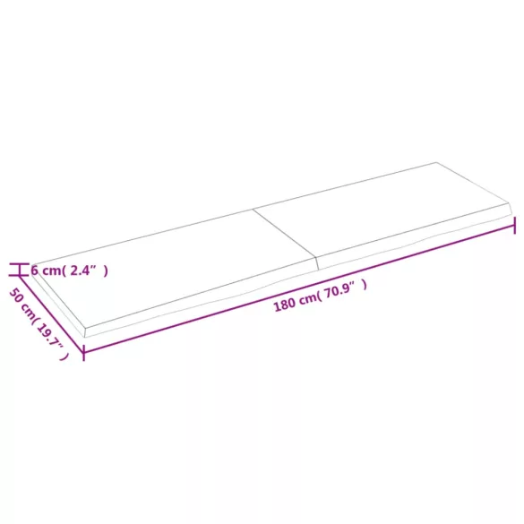világosbarna kezelt tömör tölgyfa fali polc 180 x 50 x (2-6) cm