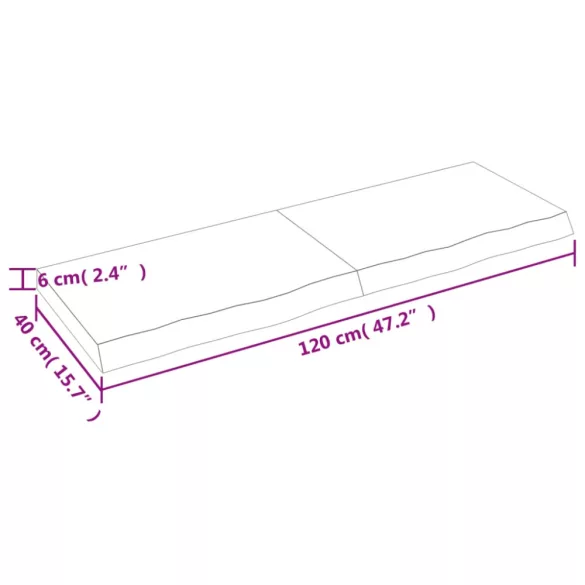 sötétbarna kezelt tömör tölgyfa fali polc 120 x 40 x (2-6) cm