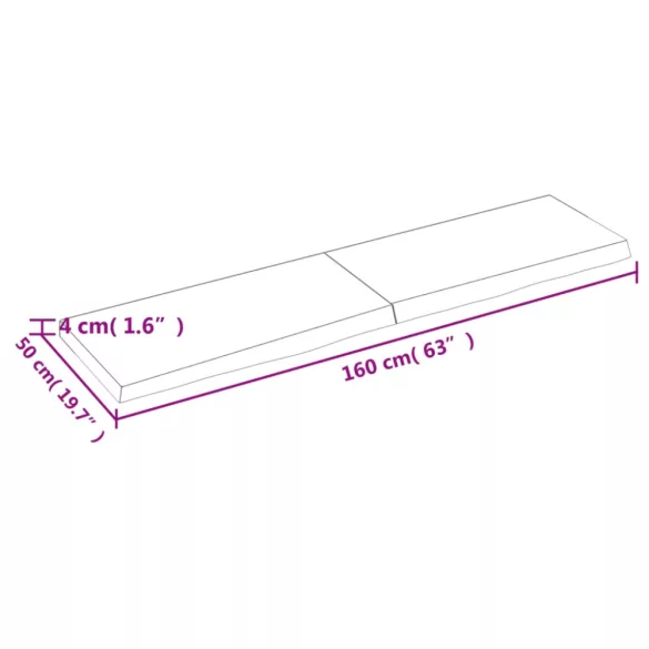 sötétbarna kezelt tömör tölgyfa fali polc 160 x 50 x (2-4) cm