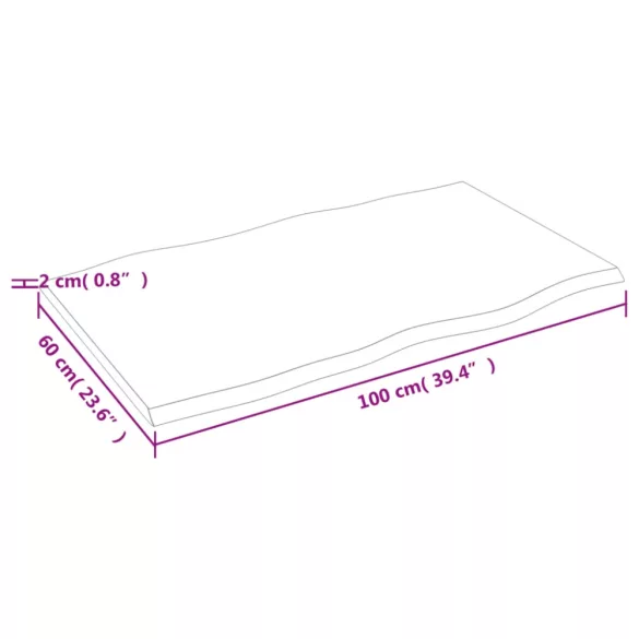 sötétbarna kezelt tömör tölgyfa asztallap 100 x 60 x 2 cm