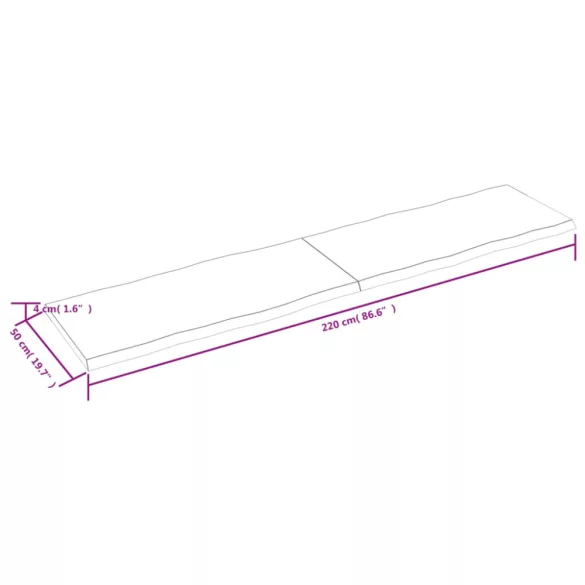 sötétbarna kezelt tömör asztallap 220x50x(2-4) cm