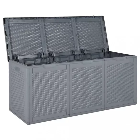 szürke PP rattan kerti tárolóláda 270 L