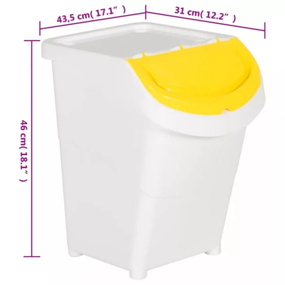 3 db fehér PP egymásra rakható fedeles szemeteskuka 120 L