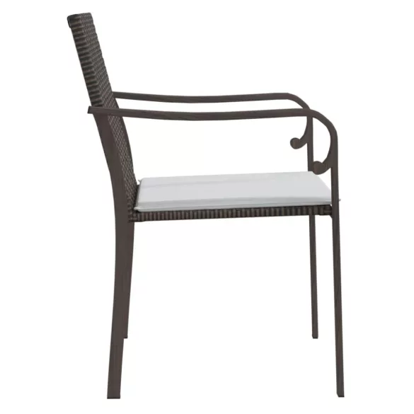 2 db barna polyrattan kerti szék párnával 56 x 59 x 84 cm