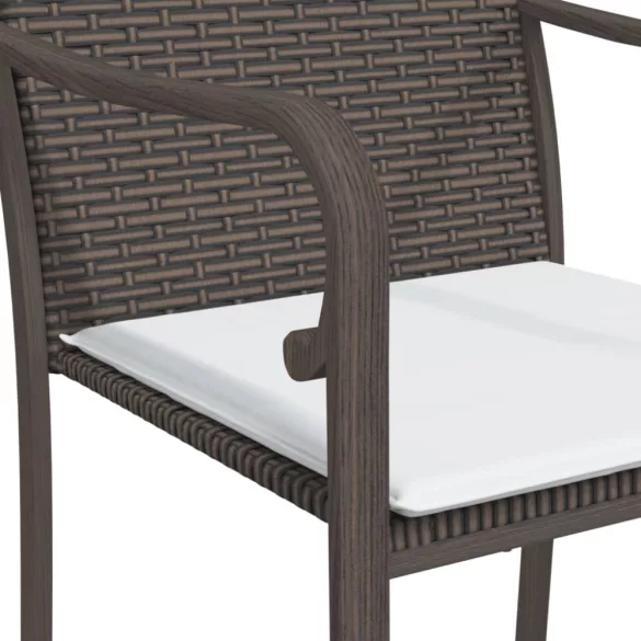 2 db barna polyrattan kerti szék párnával 56 x 59 x 84 cm