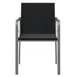 2 db fekete polyrattan kerti szék párnával 56 x 59 x 84 cm