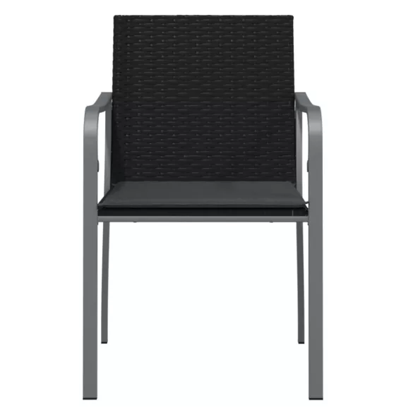 2 db fekete polyrattan kerti szék párnával 56 x 59 x 84 cm