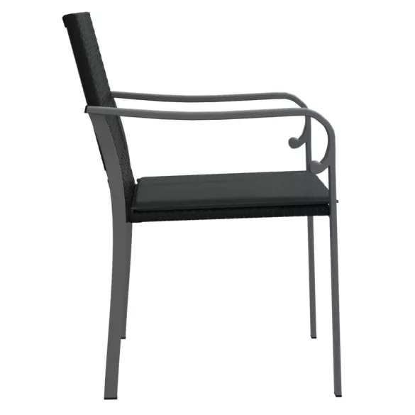 2 db fekete polyrattan kerti szék párnával 56 x 59 x 84 cm