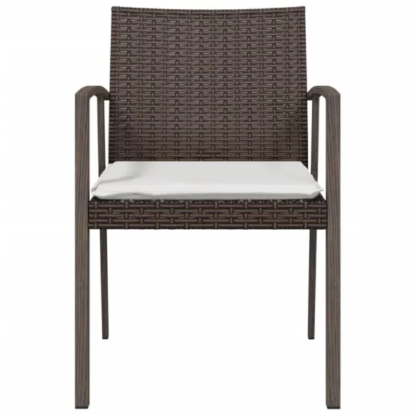 2 db barna polyrattan kerti szék párnával 56,5 x 57 x 83 cm