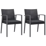 2 db fekete polyrattan kerti szék párnával 56,5 x 57 x 83 cm