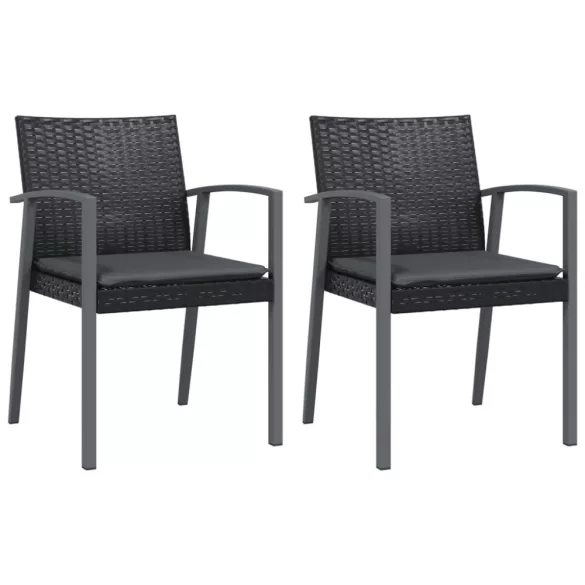 2 db fekete polyrattan kerti szék párnával 56,5 x 57 x 83 cm