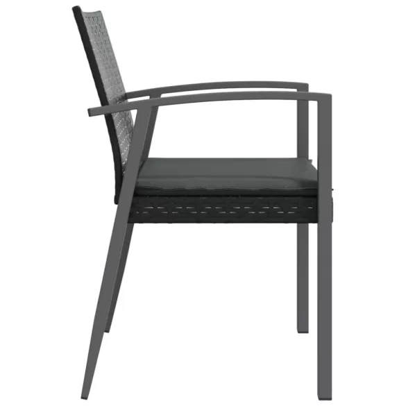 2 db fekete polyrattan kerti szék párnával 56,5 x 57 x 83 cm