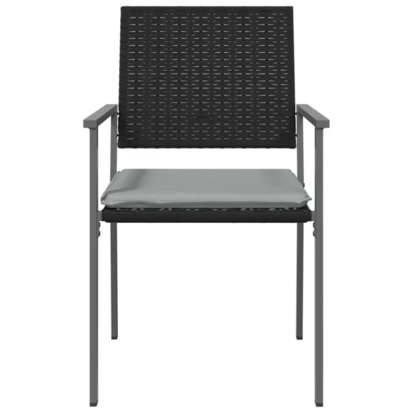 2 db fekete polyrattan kerti szék párnával 56 x 62,5 x 89 cm