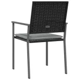 2 db fekete polyrattan kerti szék párnával 56 x 62,5 x 89 cm