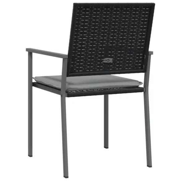 2 db fekete polyrattan kerti szék párnával 56 x 62,5 x 89 cm