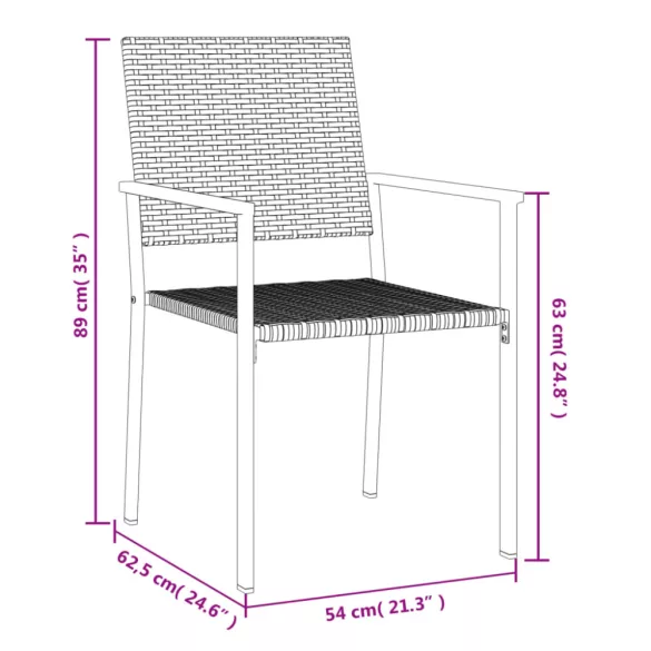 2 db fekete polyrattan kerti szék 54 x 62,5 x 89 cm