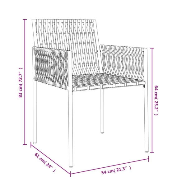 2 db barna polyrattan kerti szék párnával 54 x 61 x 83 cm