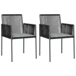 2 db fekete polyrattan kerti szék párnával 54 x 60,5 x 83,5 cm