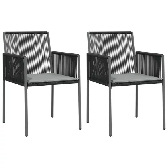 2 db fekete polyrattan kerti szék párnával 54 x 60,5 x 83,5 cm