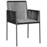 2 db fekete polyrattan kerti szék párnával 54 x 60,5 x 83,5 cm