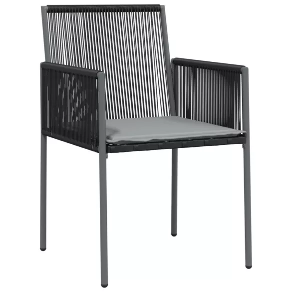 2 db fekete polyrattan kerti szék párnával 54 x 60,5 x 83,5 cm