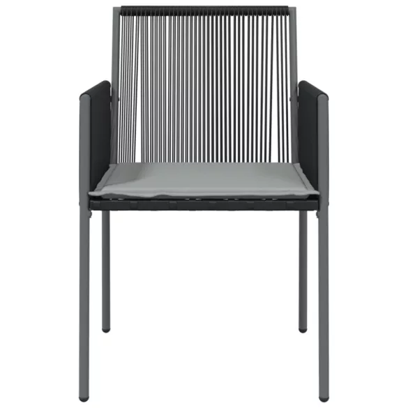 2 db fekete polyrattan kerti szék párnával 54 x 60,5 x 83,5 cm