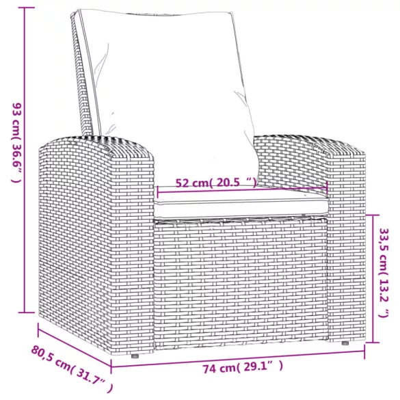 szürke polyrattan dönthető kerti szék párnával