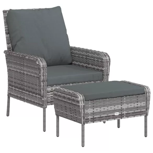 szürke polyrattan kerti szék lábtartóval