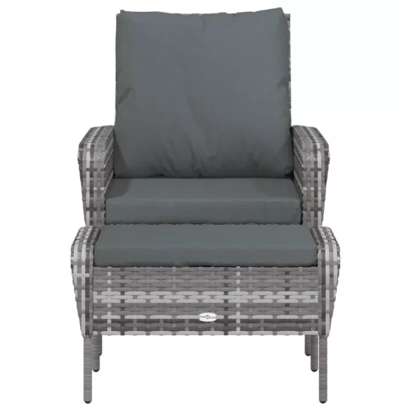 szürke polyrattan kerti szék lábtartóval