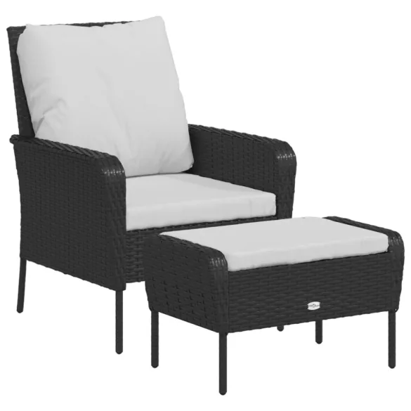 fekete polyrattan kerti szék lábtartóval