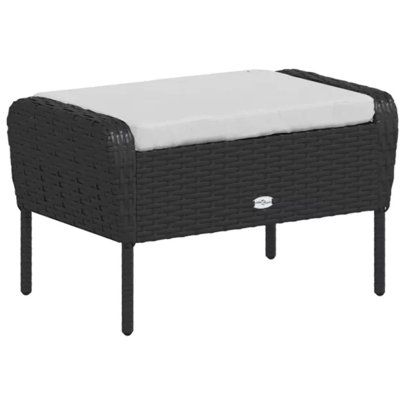 fekete polyrattan kerti szék lábtartóval