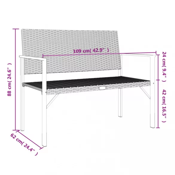 2-személyes szürke polyrattan kerti pad