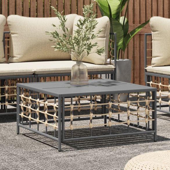 antracitszürke polyrattan kerti asztal 70 x 70 x 34 cm