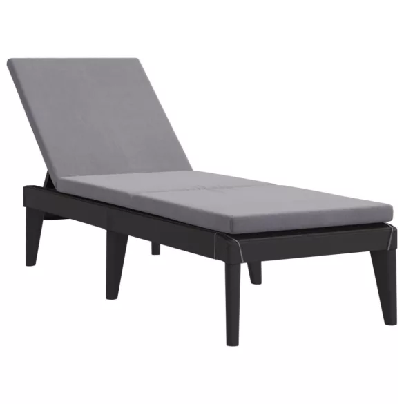 antracitszürke PP napozóágy párnával 186 x 60 x 29 cm